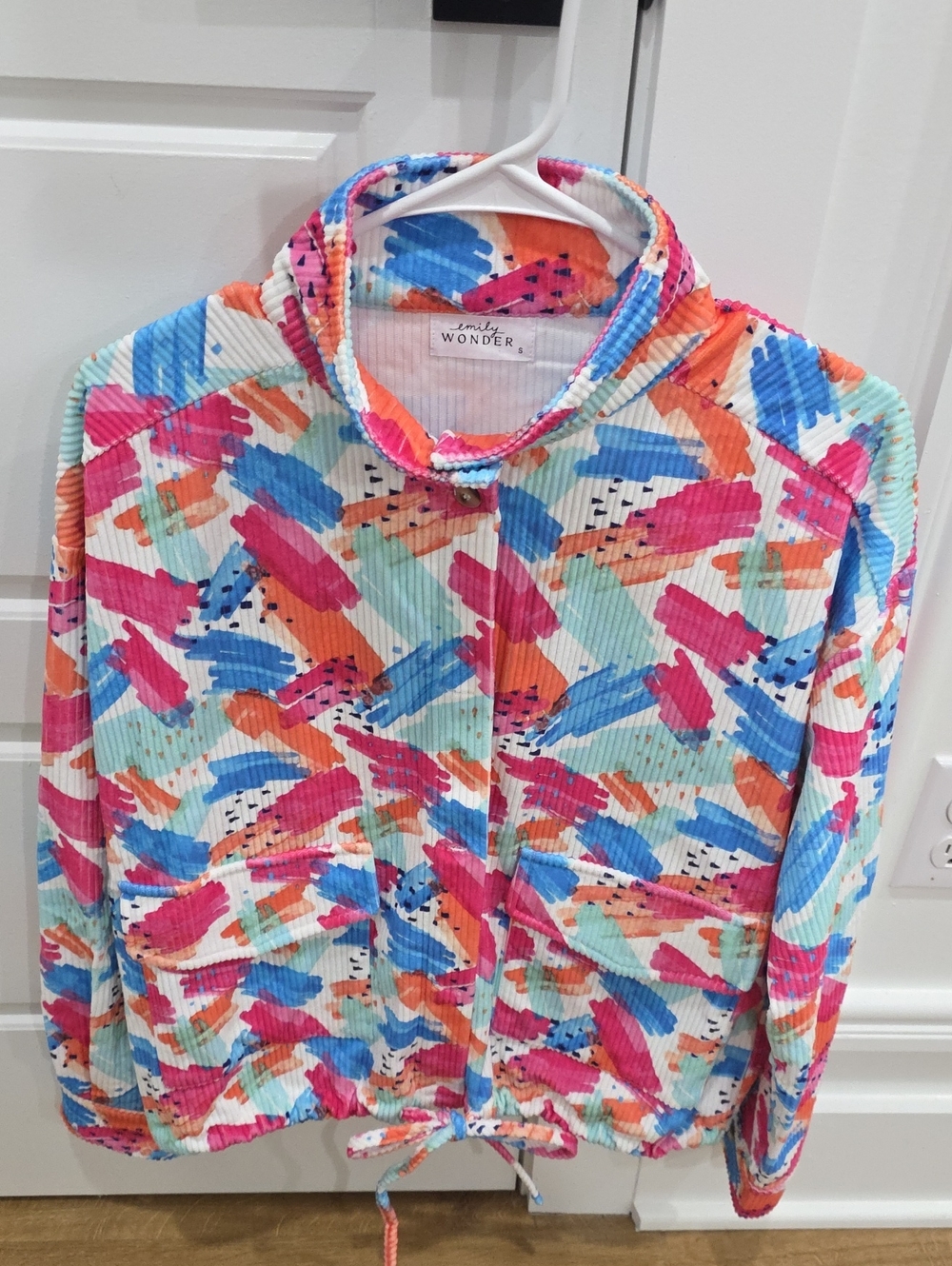 Emily Wonder Multicolor Brushstroke Corded Bomber Jacket